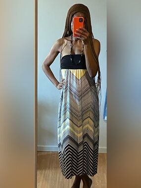 Summer Reversible two in one Yellow and Black Chevron Pattern Maxi Dress/ Skirt